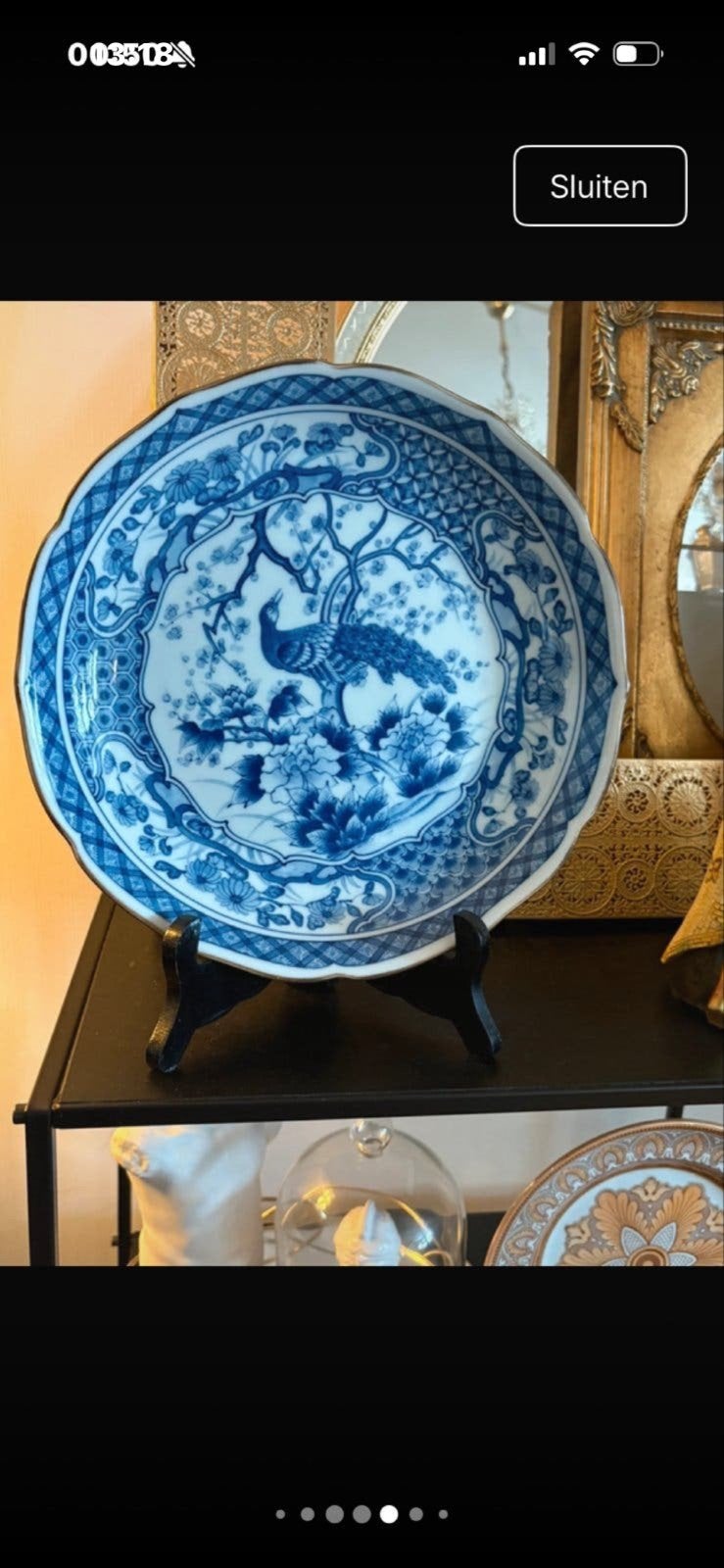 Andrea by Sadek Blauw Wit Porseleinen Bord met Pauw, Ophalen of Verzenden
