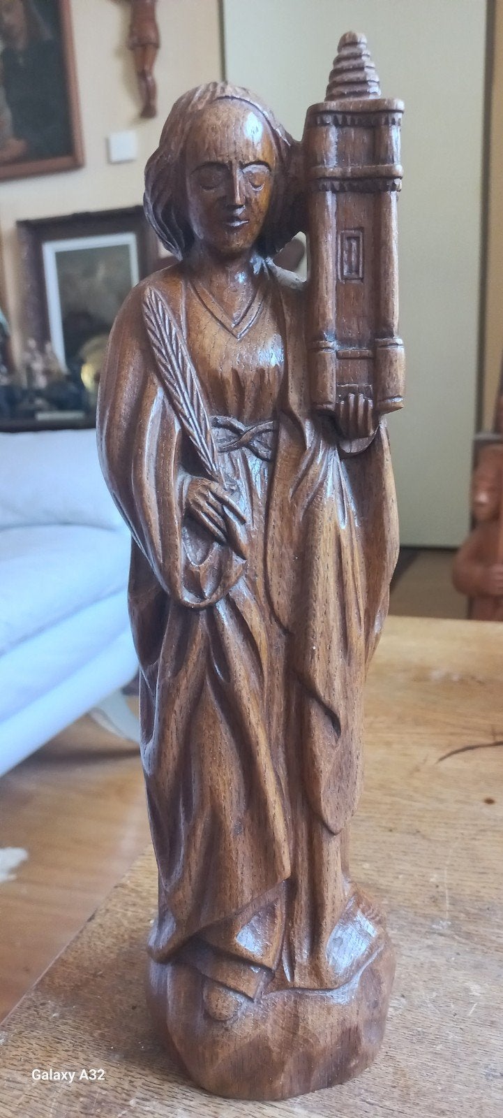 Sint Barbera eiken beeldje., Ophalen of Verzenden