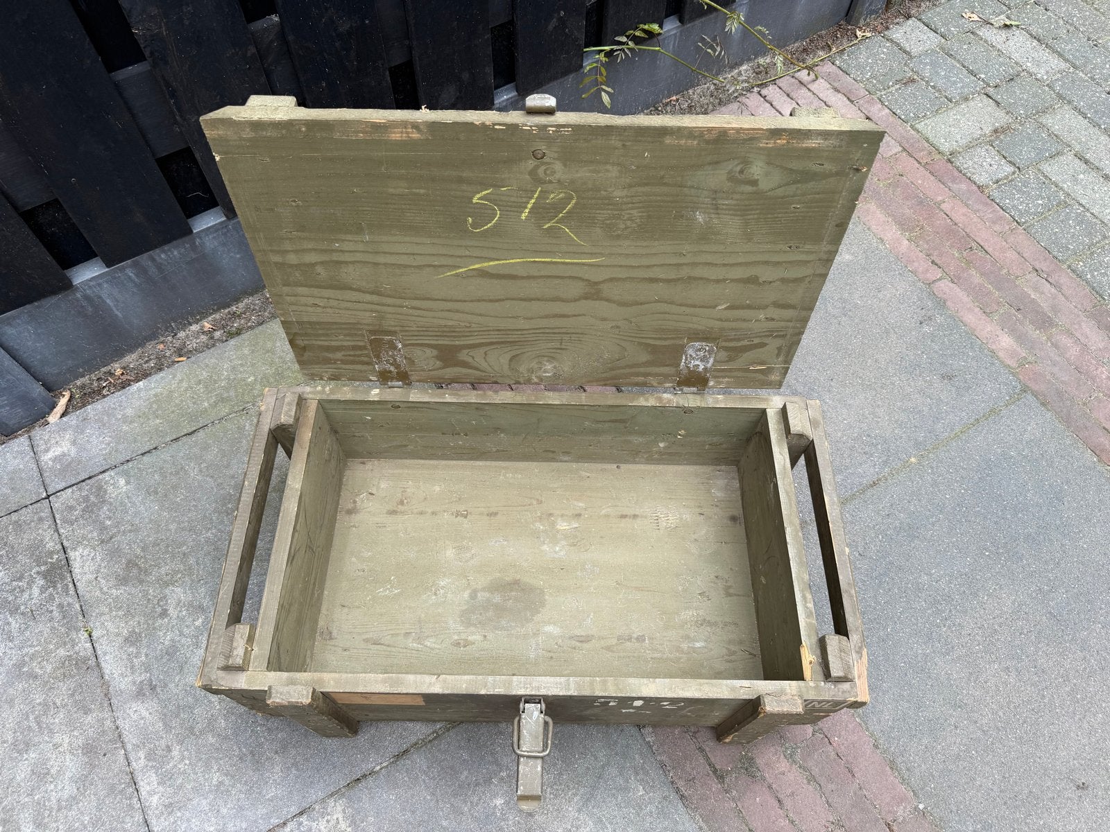 Vintage houten kist - Legerkist - Opbergkist - Munitiekist., Verzamelen, Militaria | Algemeen, Ophalen, Landmacht