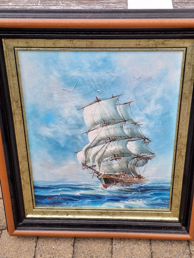 SCHILDERIJ SCHIP op ZEE, Antiek en Kunst, Kunst | Schilderijen | Klassiek, Ophalen, Maritiem / water, Doek, Olieverf