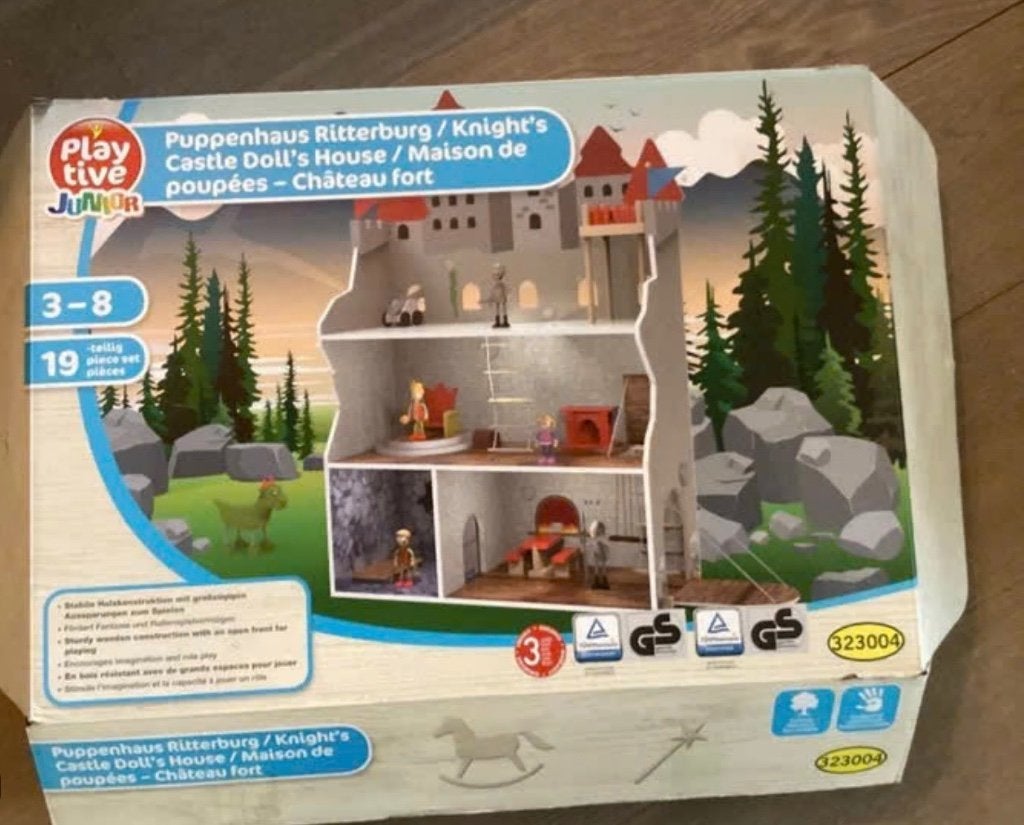 Kasteel, poppenhuis, Lidl, in doos, houten speelgoed, Ophalen of Verzenden, Gebruikt, Overige typen