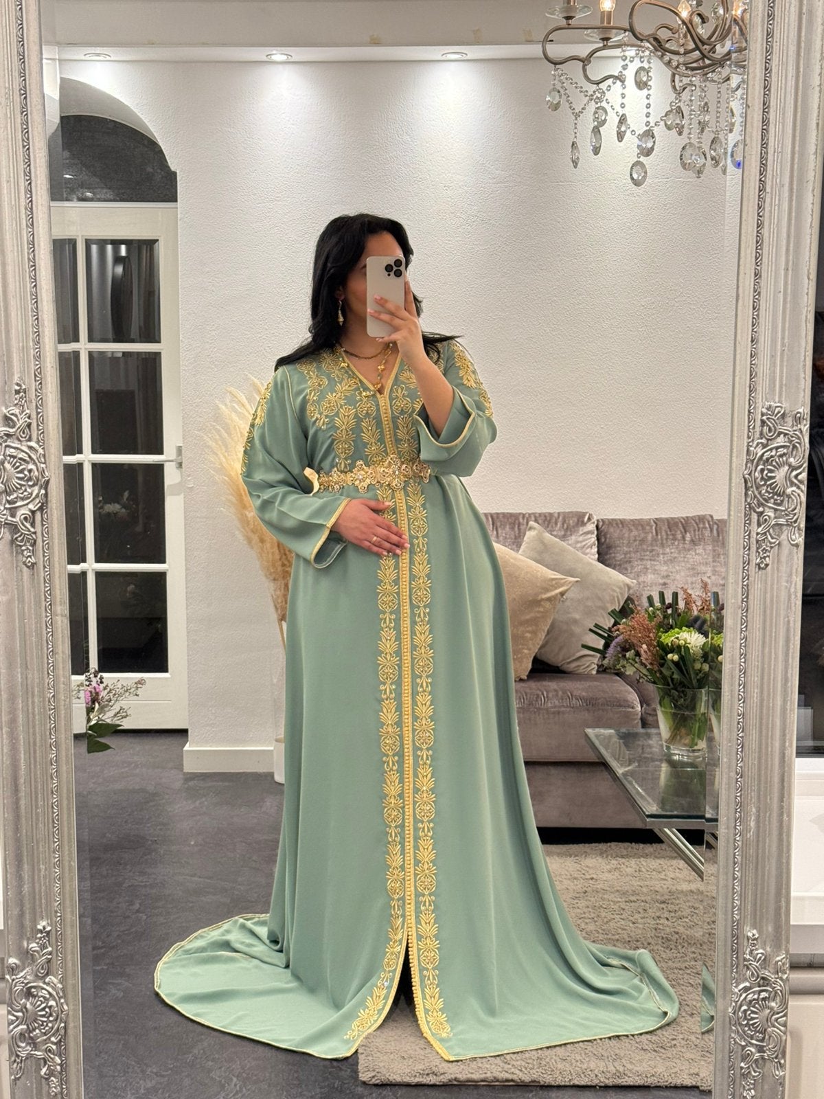 TE HUUR – ZEER EXCLUSIEVE Marokkaanse Takchita / Caftan, Maat 38/40 (M), Overige typen, Blauw, Ophalen of Verzenden