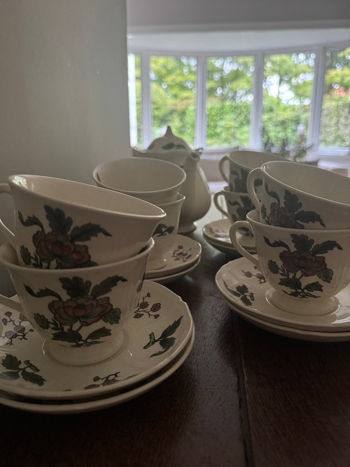 Vintage Wedgwood Mandarin theeservies in perfecte staat, Ophalen, Zo goed als nieuw, Porselein, Compleet servies
