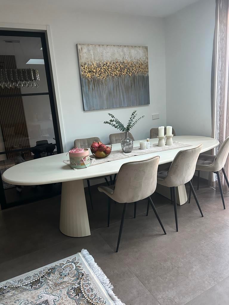 Grote Ovale Betonlook Eettafel - Zo Goed Als Nieuw, Ophalen, Overige materialen, 100 tot 150 cm, 200 cm of meer