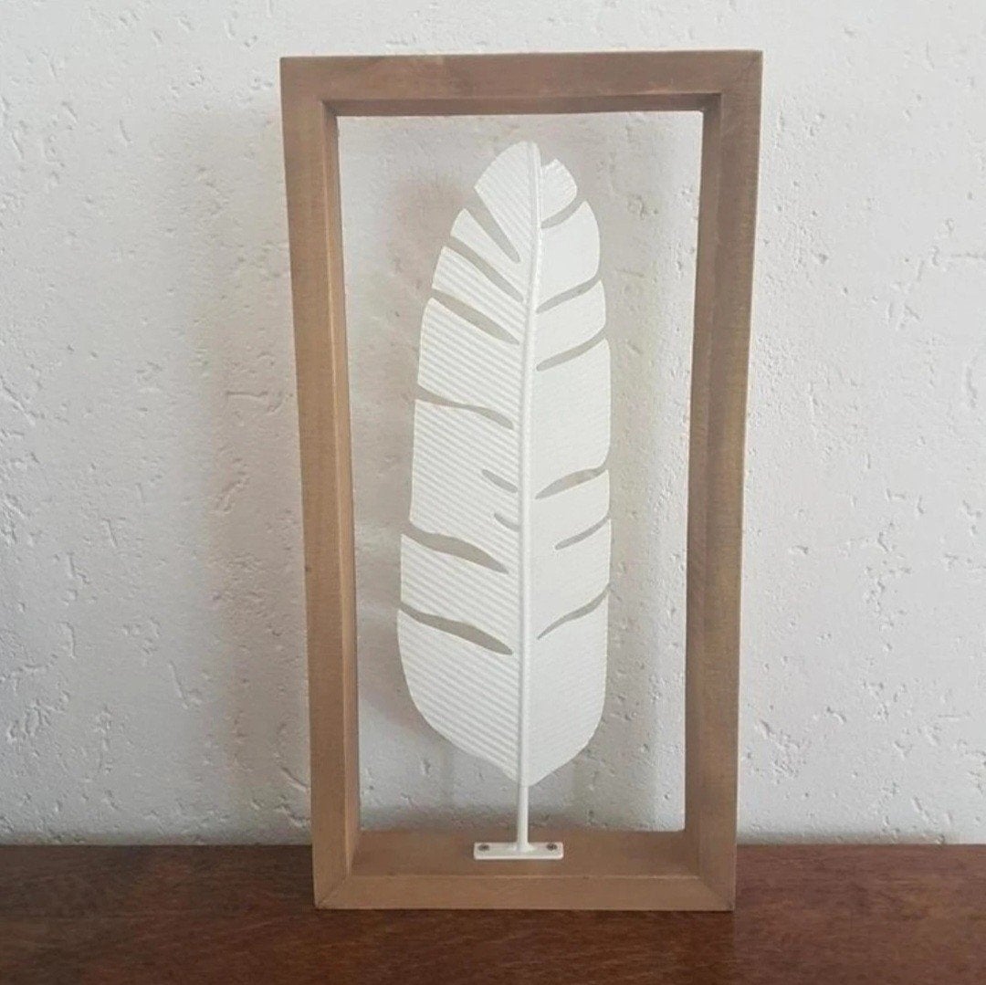 Houten raamdecoratie met blad veer, Ophalen of Verzenden