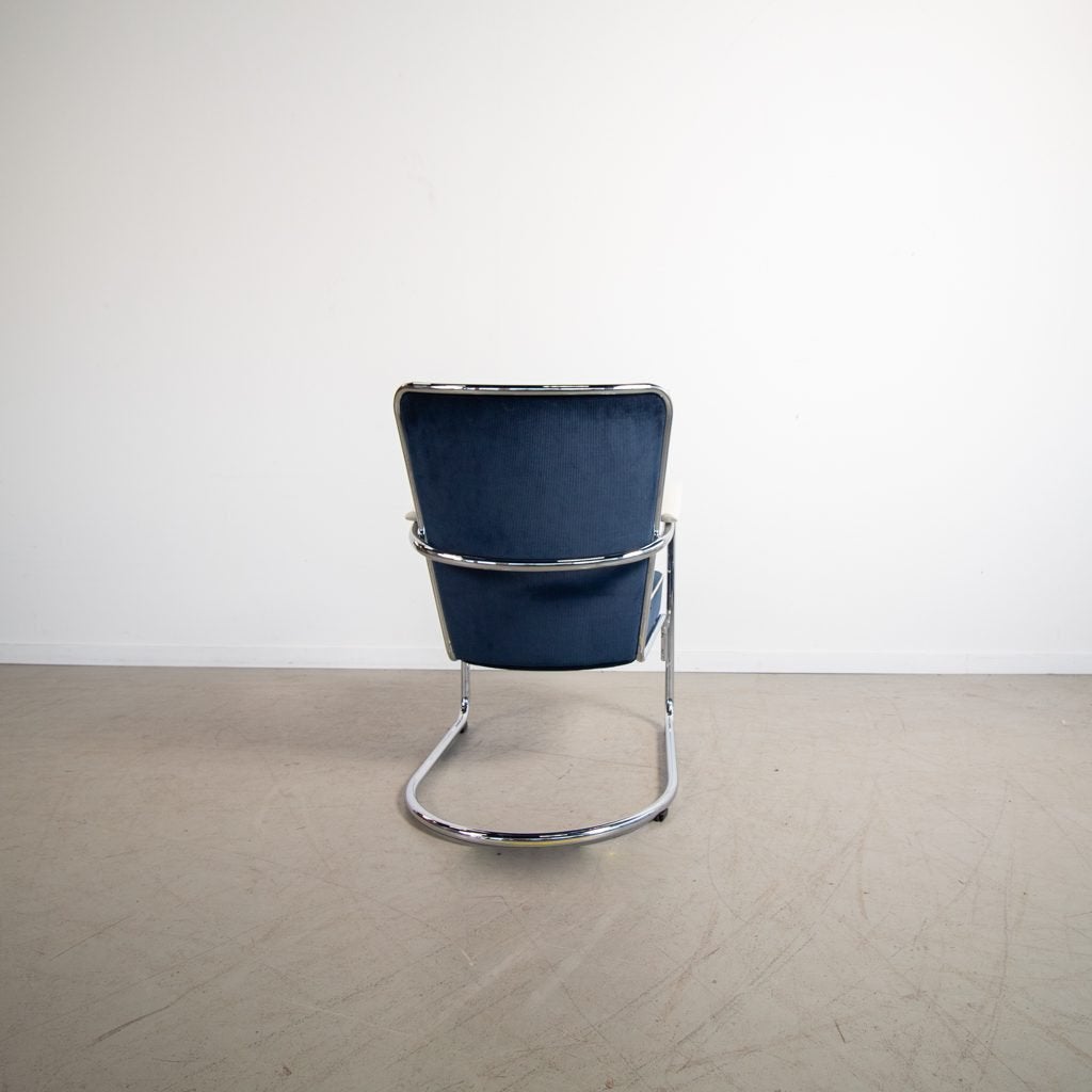 Gispen 412 Fauteuil Blauw Stof + Hocker, Huis en Inrichting, Niet ingevuld, Zo goed als nieuw, Niet ingevuld, Niet ingevuld
