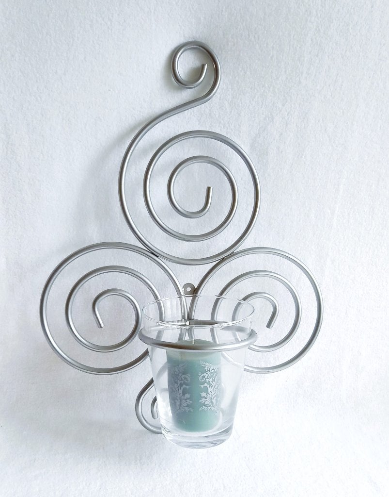 Metalen wanddecoratie met glazen kaarsenhouder 52x39x19 cm, Huis en Inrichting, Ophalen of Verzenden, Metaal, Wandhanger