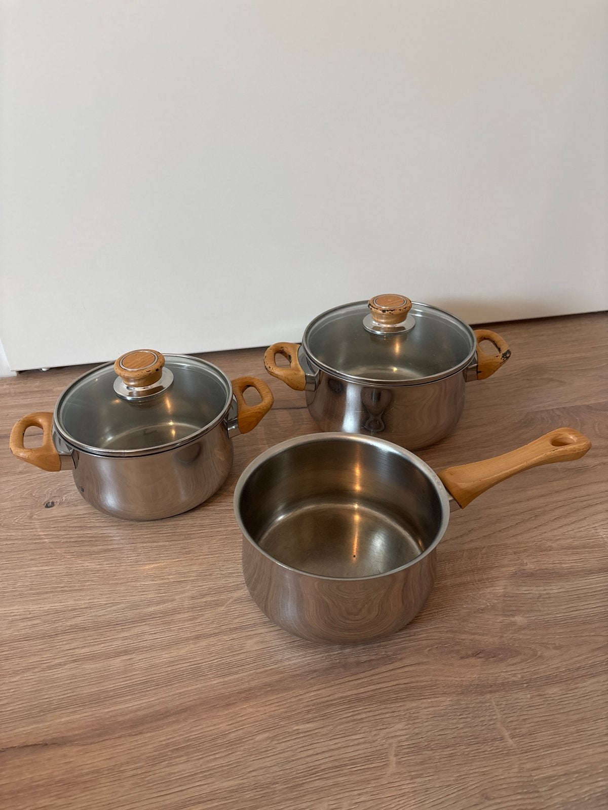 BK pannenset met dikke bodem en glazen deksels, inductie, Huis en Inrichting, Gebruikt, BK, Pannenset, Ophalen of Verzenden