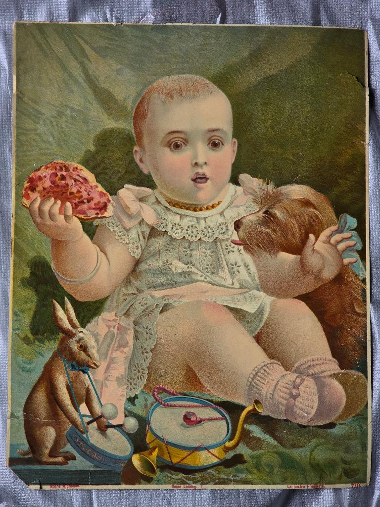 Oude prent uit Frankrijk 'Notre mignonne', Antiek en Kunst, Ophalen of Verzenden