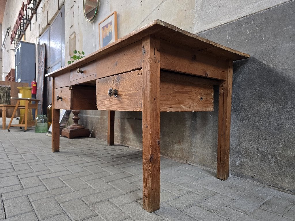 Jaren 50 Grenen Werkbank | Vintage Groot Bureau Hout, Huis en Inrichting, Overige typen, Gebruikt, Hout, 81 cm