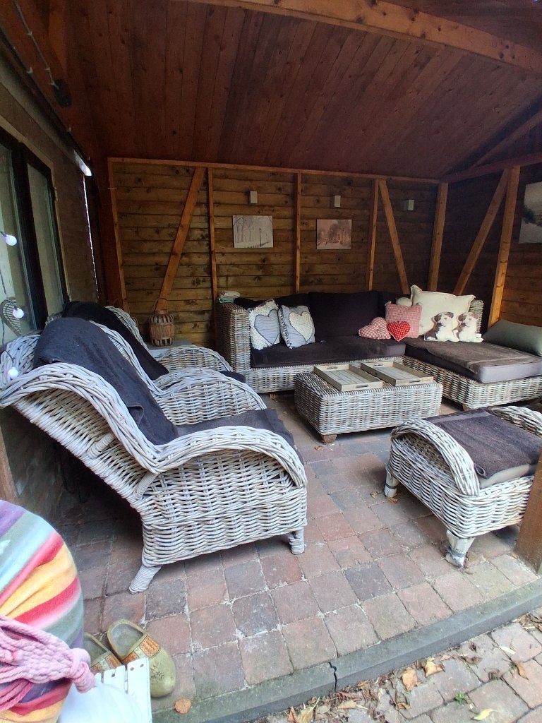 Rotan/Bamboe Hoekbank Loungeset met 2 Stoelen en Tafel, Tuin en Terras, Ophalen, Gebruikt, Rotan, 6 zitplaatsen