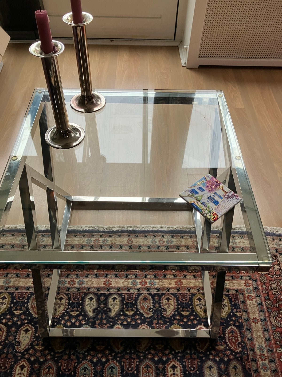 Glazen salontafel 55x55x55 cm, Huis en Inrichting, Ophalen, 50 – 75, Gebruikt, Vierkant