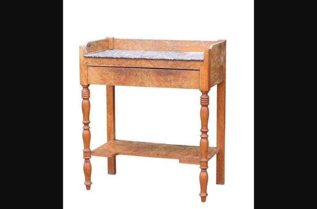Antieke Franse tafel met marmeren blad en lade, Antiek en Kunst, Ophalen