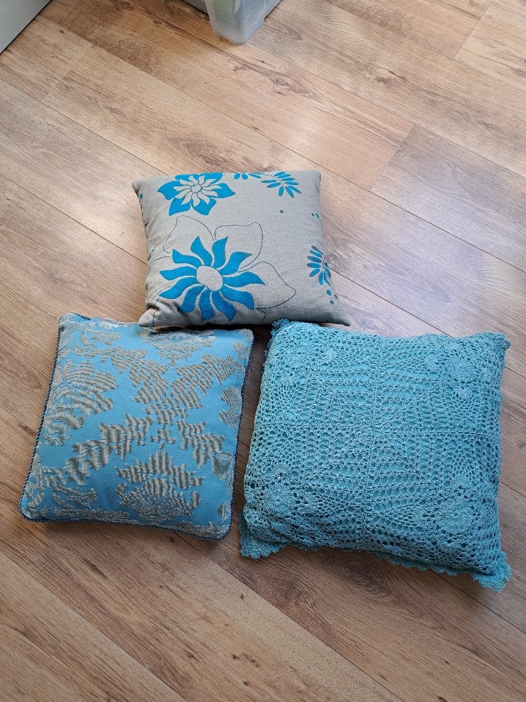 Sierkussens aquablauw, Ophalen, Gebruikt, Blauw, Vierkant