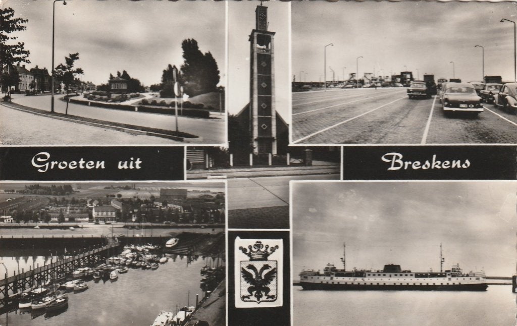 BRESKENS Centrum Haven Kerk Veerplein Veerboot Groeten 1961, Verzenden, 1960 tot 1980, Gelopen, Zeeland