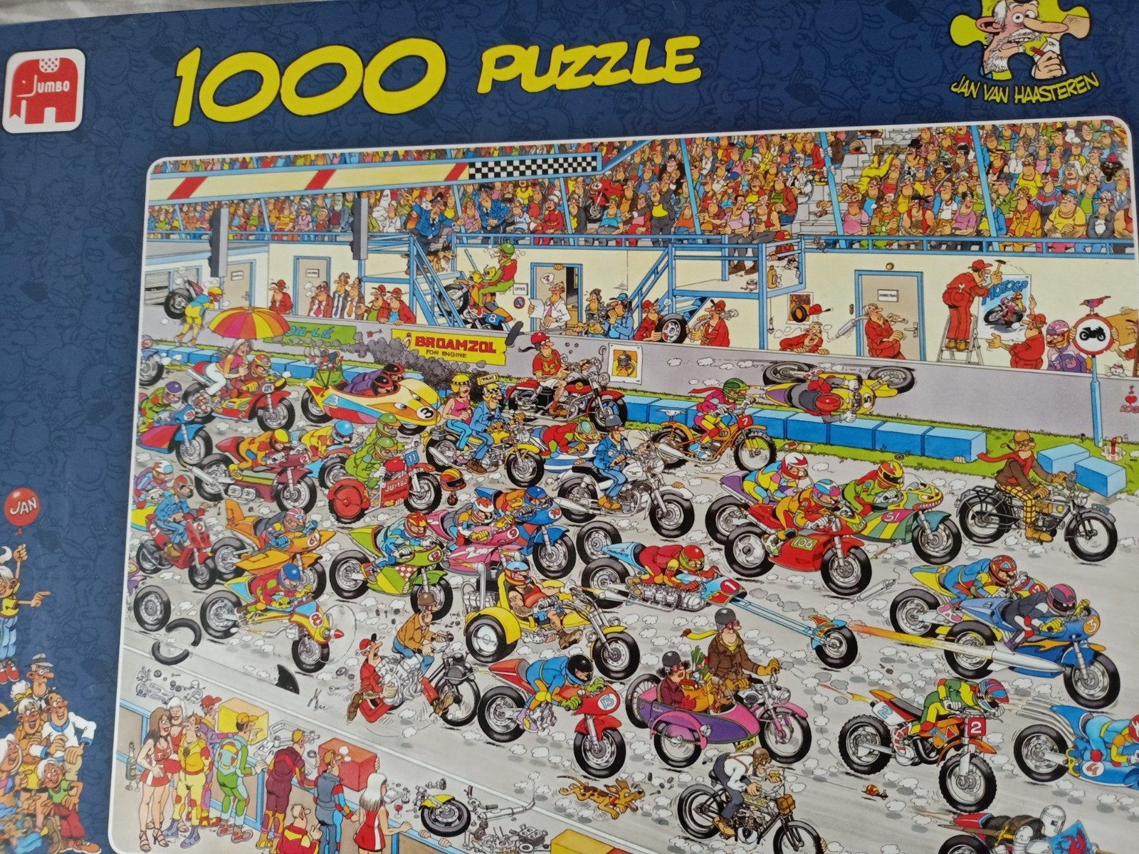JAN VAN HAASTEREN PUZZEL MOTORRACE, Ophalen of Verzenden, 500 t/m 1500 stukjes, Zo goed als nieuw
