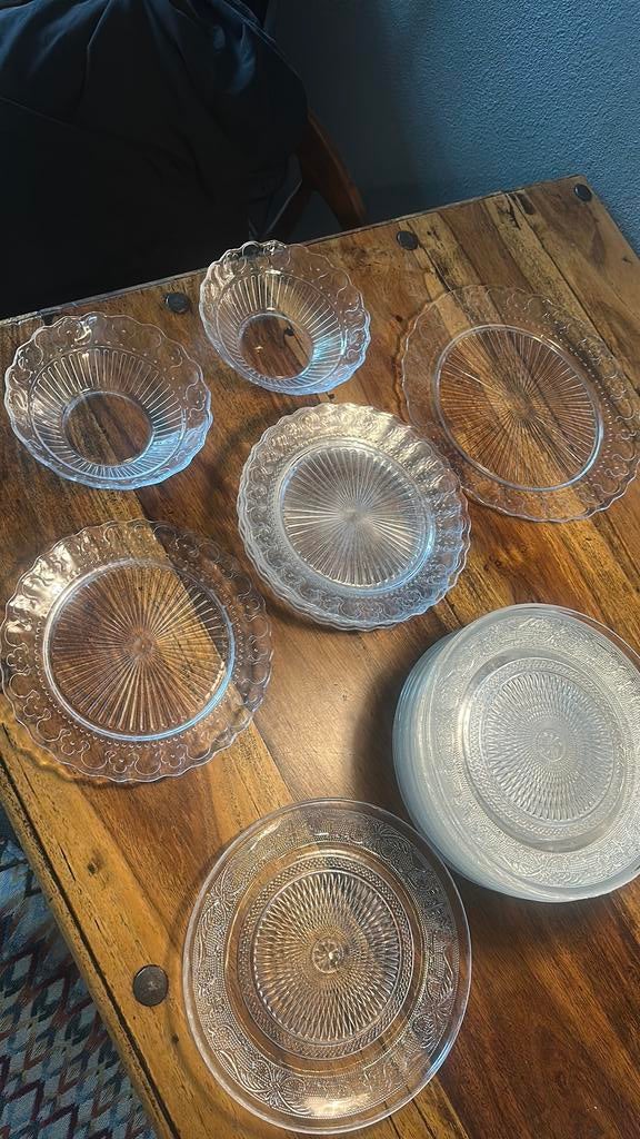 Glazen servies, gebak en serveerbord, Antiek en Kunst, Ophalen of Verzenden