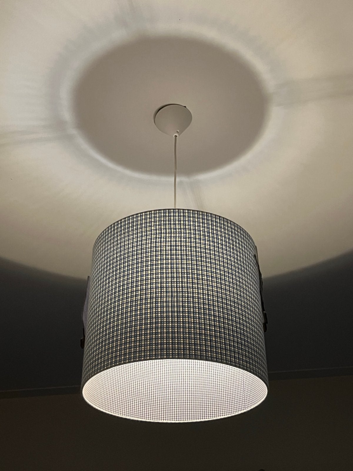XL Cilindervormige lampenkap 35x40cm - Blauw/Wit Geruit, Ophalen, Zo goed als nieuw, Lamp