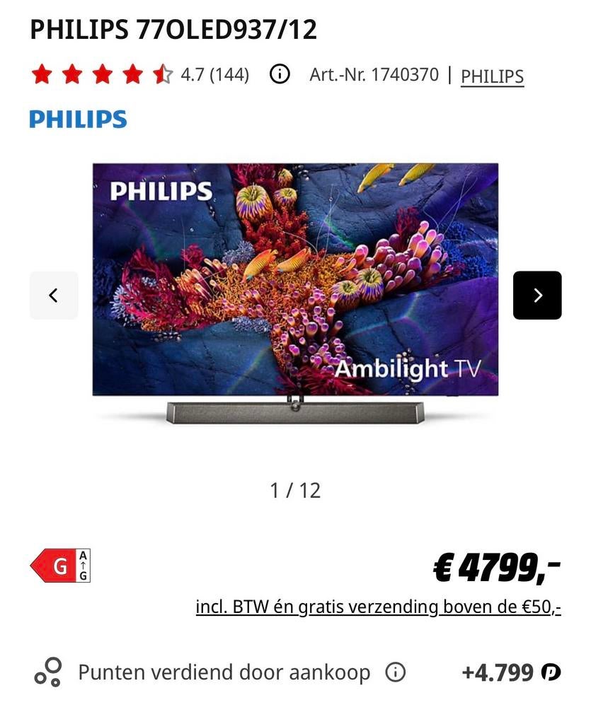 Philips 77OLED937/12 Ambilight 4K OLED Smart TV, Audio, Tv en Foto, Televisies, Ophalen, Philips, Nieuw, 100 cm of meer