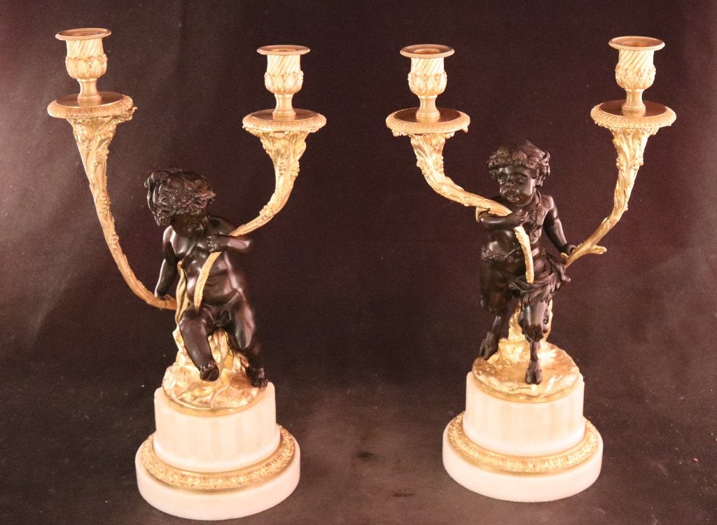 Paar grote antieke kandelaars, Ophalen of Verzenden, Koper of Brons