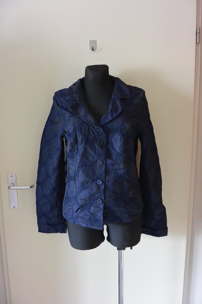 MOQ zijde blazer jasje 42 paars blauw zga nieuw, Blauw, Maat 42/44 (L), Ophalen of Verzenden, Zo goed als nieuw