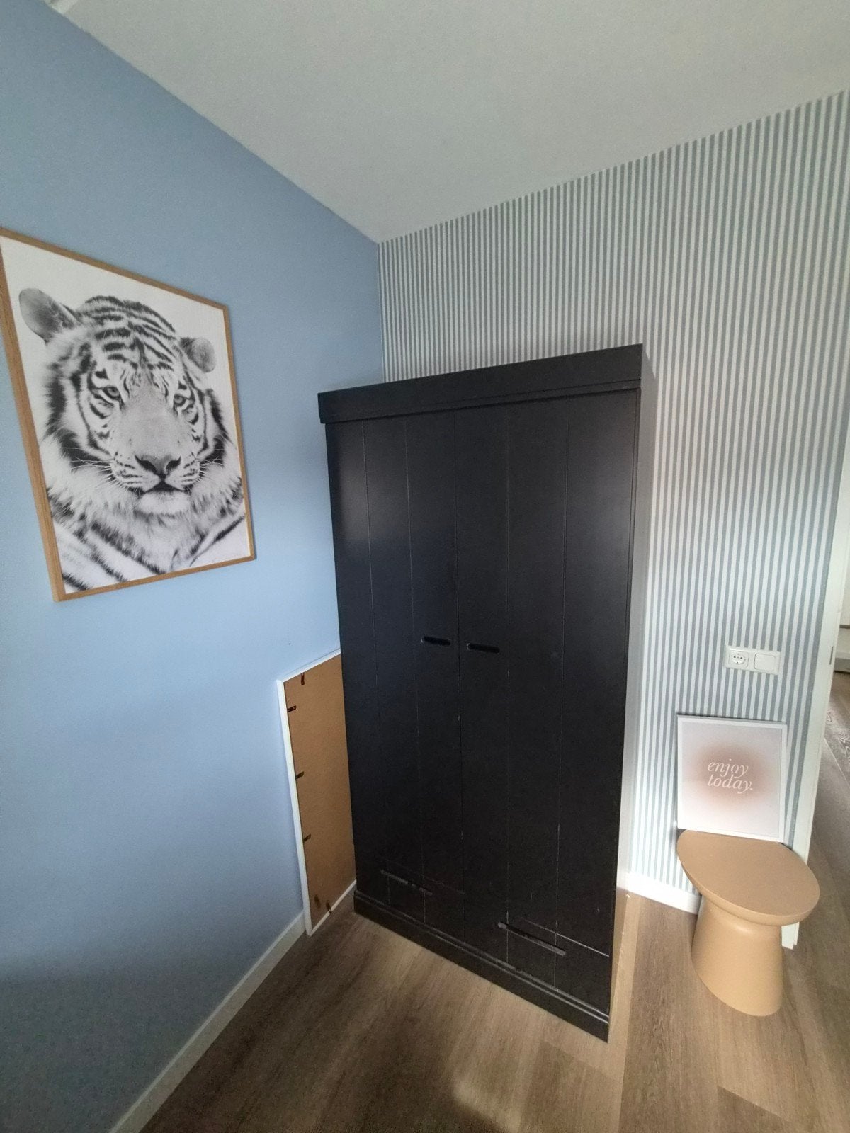 woood kledingkast 2 deurs met lades -zwart, Huis en Inrichting, Kasten | Kledingkasten, Ophalen, Gebruikt, 50 tot 100 cm, 150 tot 200 cm
