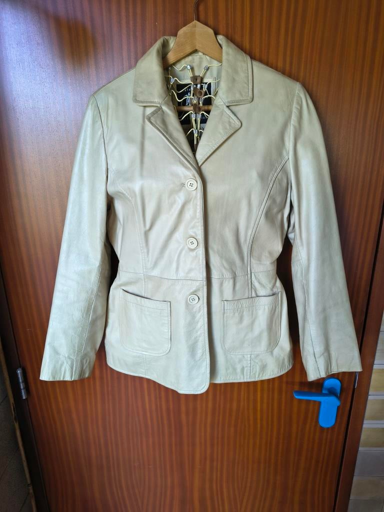 Getailleerd leren vintage jasje mt M/L colbertje, Gipsy, Beige, Maat 42/44 (L), Ophalen of Verzenden