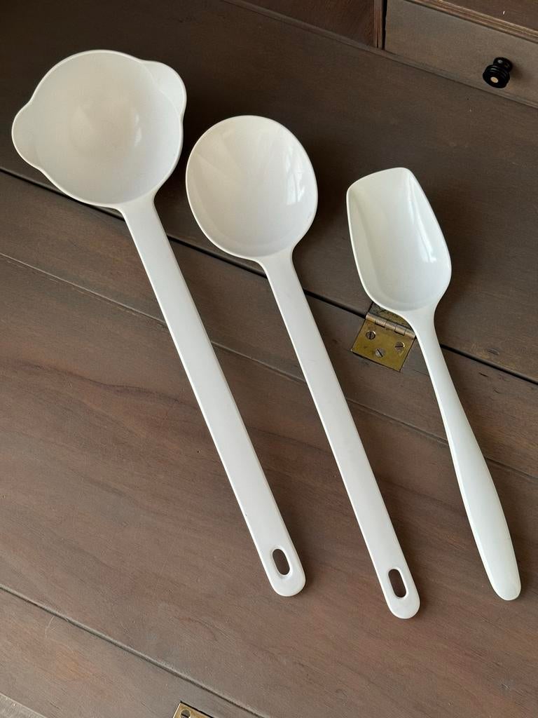 Set opscheplepels en soeplepel, wit, voor camping, Caravans en Kamperen, Ophalen of Verzenden, Zo goed als nieuw