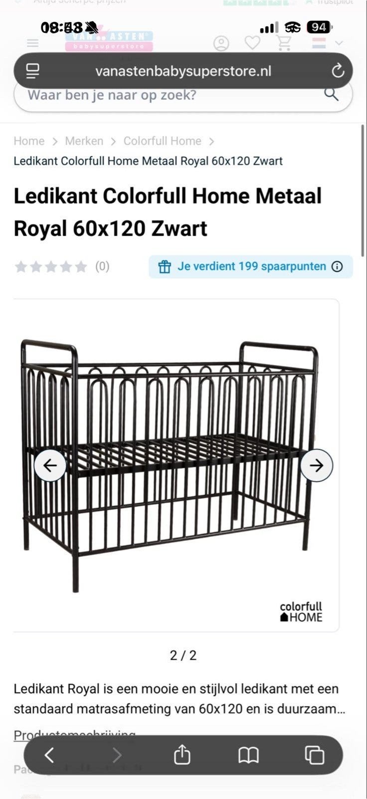 Babybed colorfull metaal royal 60x120, Gebruikt, Ophalen of Verzenden, Minder dan 140 cm, Matras