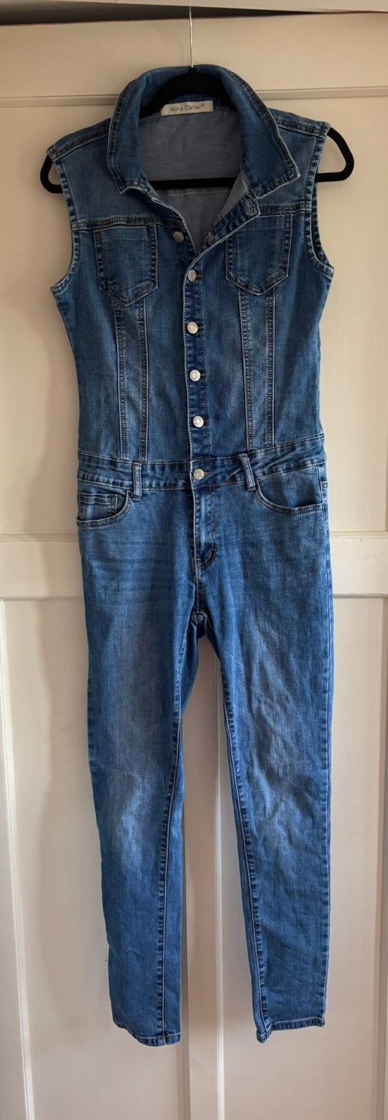 Nina Carter spijker jumpsuit maat S/M, Kleding | Dames, Jumpsuits, Ophalen of Verzenden, Zo goed als nieuw, Maat 36 (S), Blauw