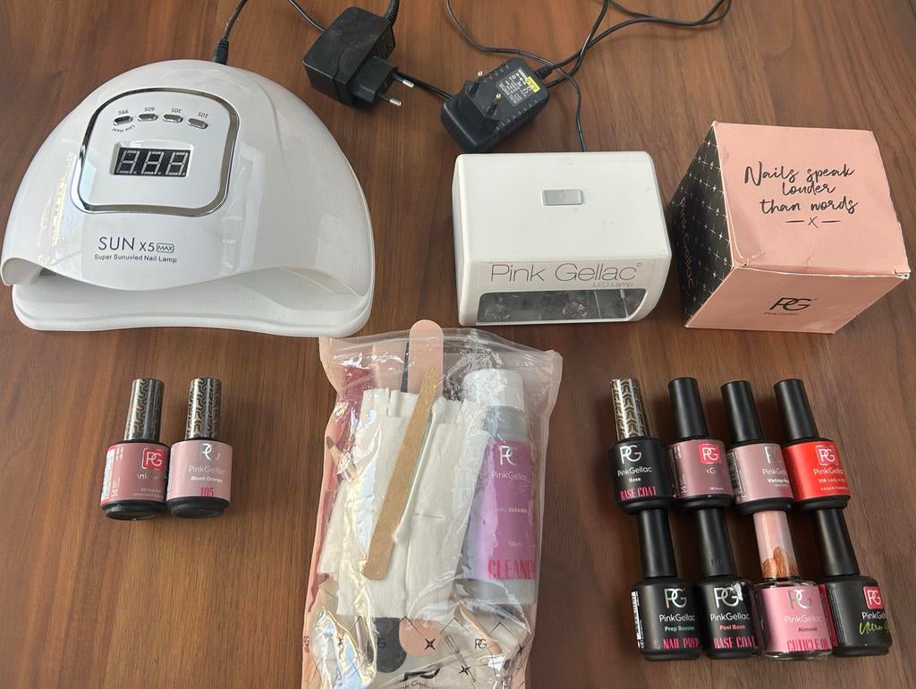 Pink Gellac gel nagellak set, twee uv lampen + set gellak, Ophalen of Verzenden, Zo goed als nieuw, Handen en Nagels, Toebehoren
