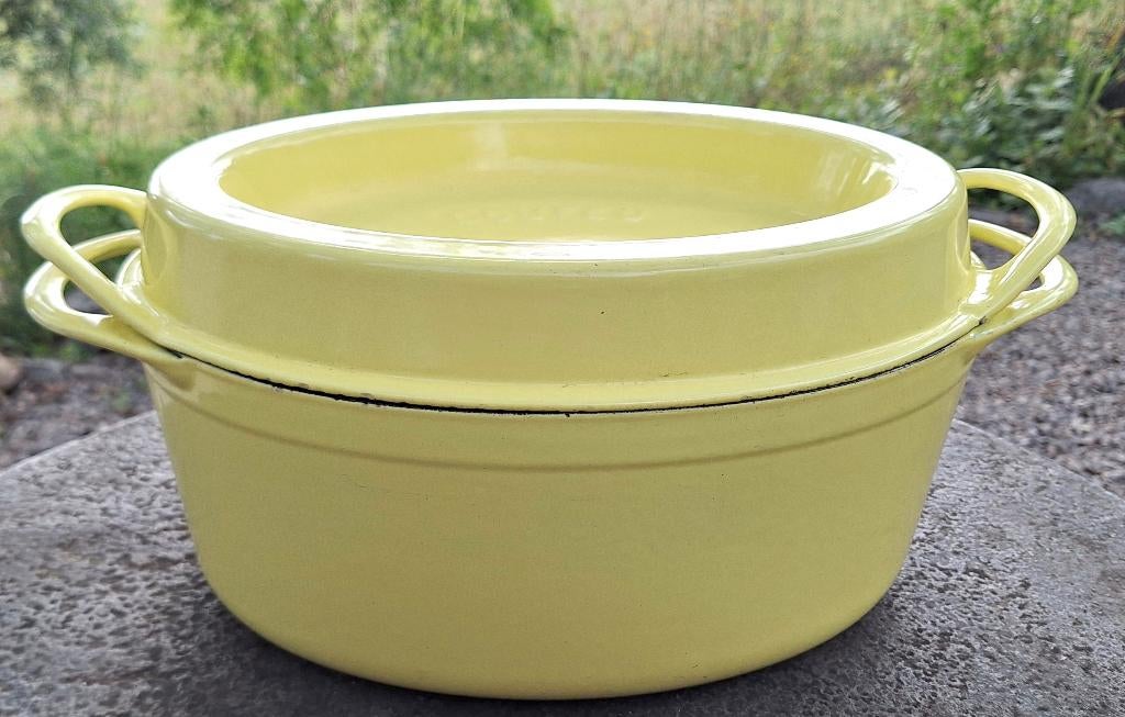 Vintage Cousances Doufeu ovale pan, Elysee geel, Huis en Inrichting, Keuken | Potten en Pannen, Ophalen of Verzenden, Gebruikt