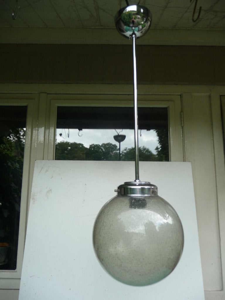 gispen lamp/chromen hanglamp/schoollamp antiek, Gebruikt, Klassiek, Glas, E27 (groot)