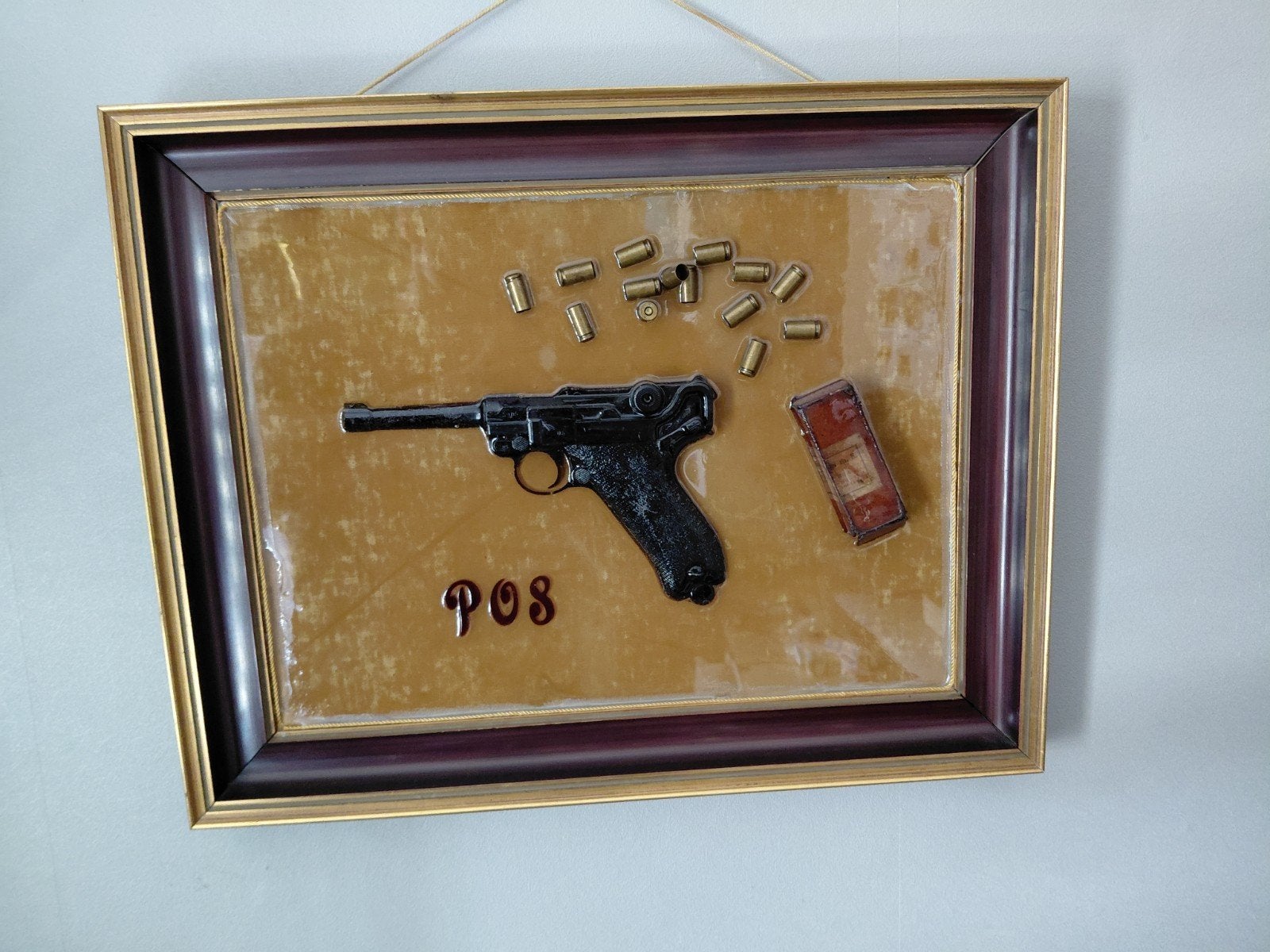 Ingelijste Luger P08 replica met hulzen - Niet gevaarlijk, Ophalen of Verzenden