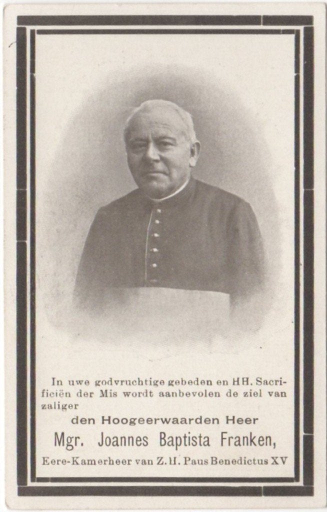 Mgr. Joannes B. Franken 1842 Tilburg + 1917 Oirschot, 74 jr, Verzenden