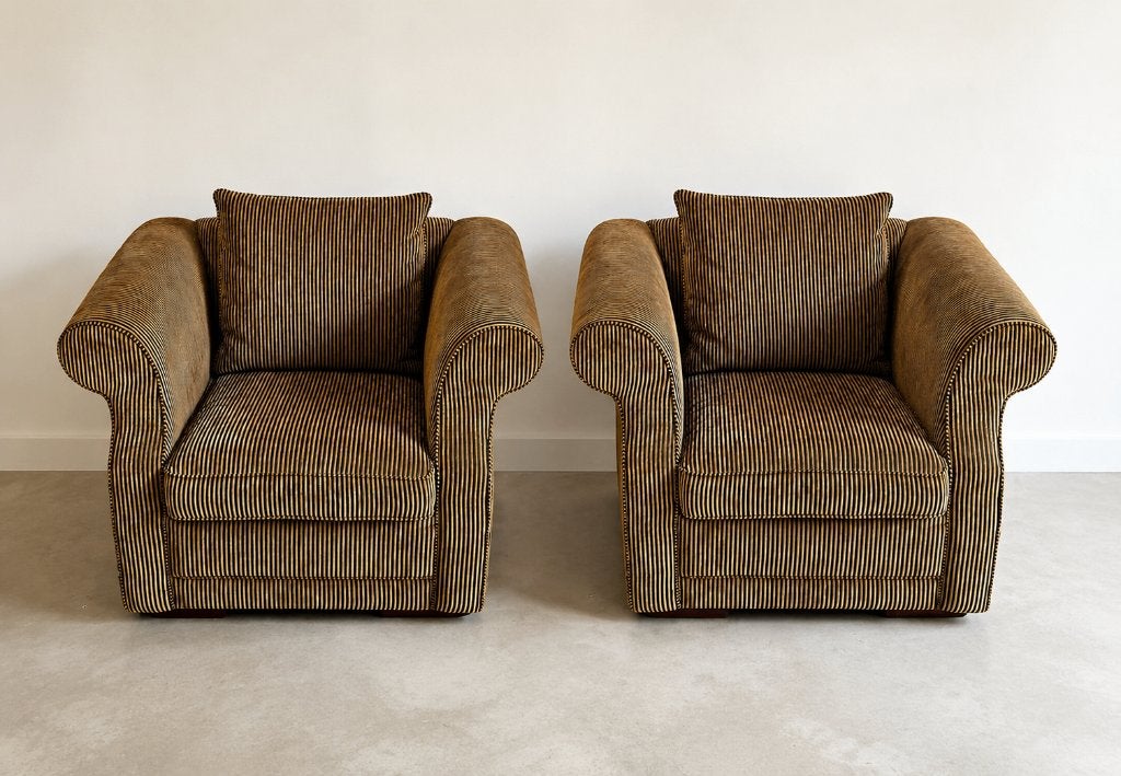 2x vintage fauteuil | geel diep donkerblauw gestreept, Huis en Inrichting, Fauteuils, Gebruikt, 75 tot 100 cm, Ophalen of Verzenden