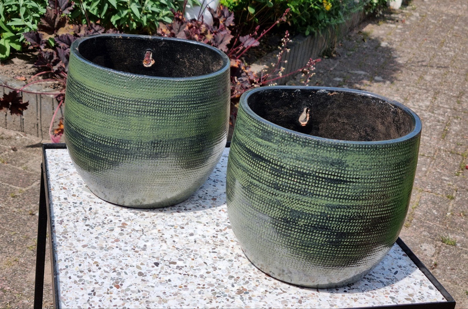 2 wandbloempotten voor binnen of Sére  
groen
23 cm  SAMEN, Steen, Gebruikt, Rond, Ophalen of Verzenden