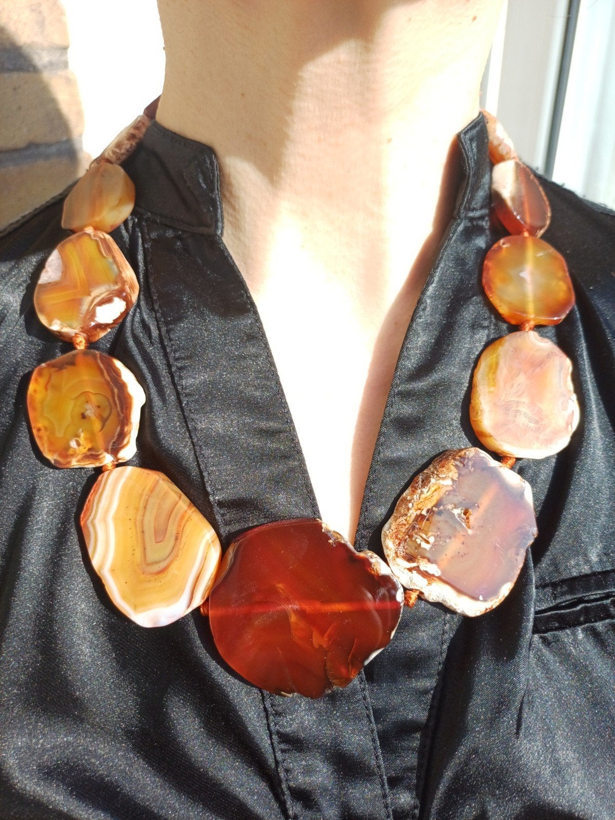 Vanoli collier / ketting van bruin - oranje agaat schijfjes, Sieraden, Tassen en Uiterlijk, Kettingen, Daiva1973@hotmail.com, Vanoli