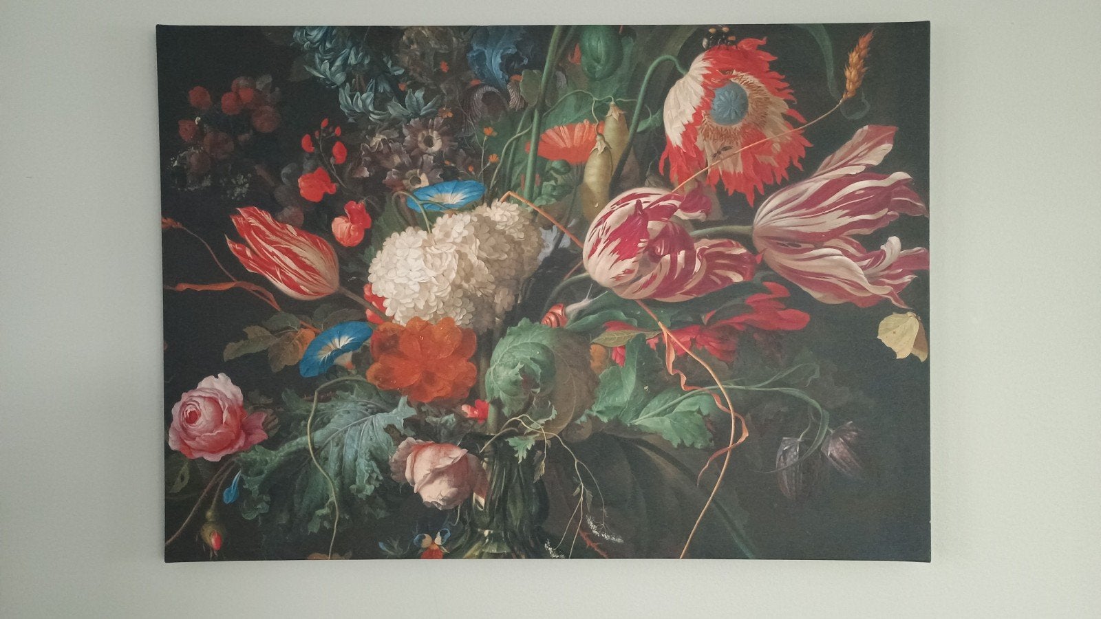 Canvas Print Jan Davidz de Heem - Vaas met bloemen, 50 – 75, Ophalen of Verzenden, 100 tot 125 cm, Print