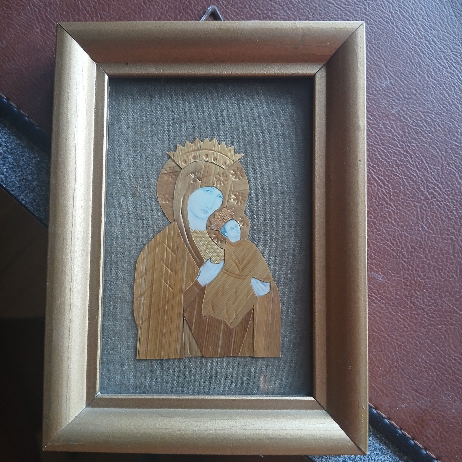 Vintage Maria met Kind stro-kunstwerk in lijst, Ophalen of Verzenden