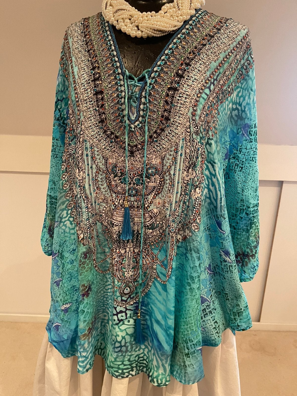 Turquoise Tuniek, Verzenden, Nieuw, Maat 38/40 (M), Blauw