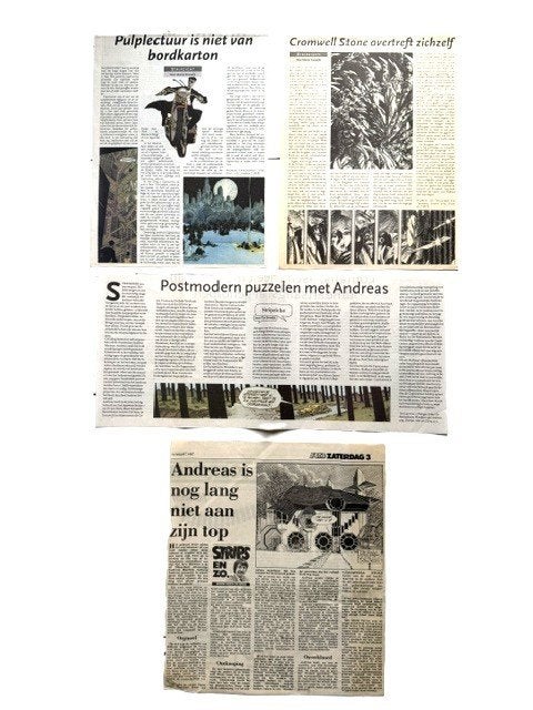 Andreas 4x krantenartikel A.D., Gelezen, Ophalen of Verzenden, Andreas, Meerdere stripboeken