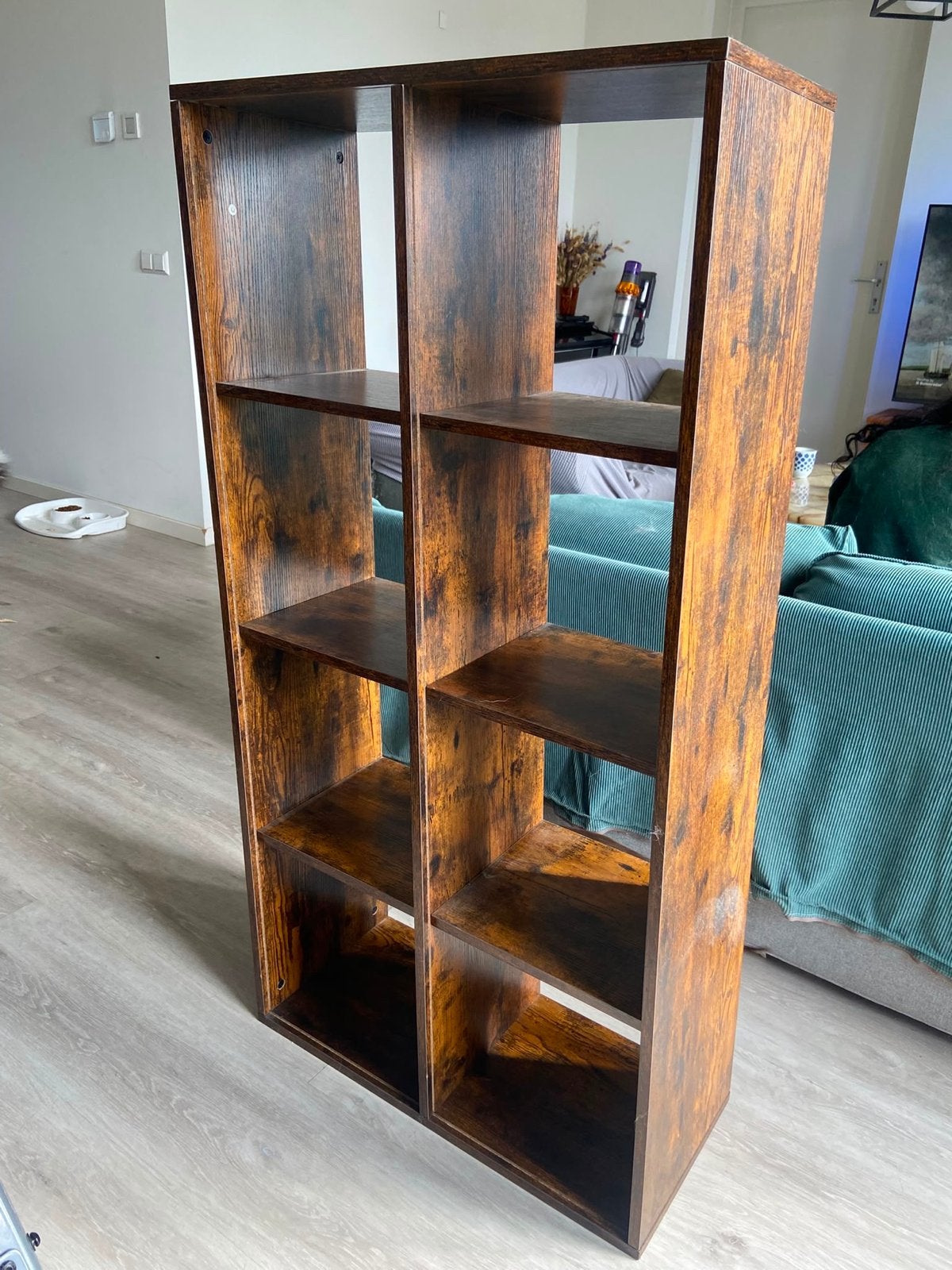 Boekenkast/roomdivider met 8 vakken, rustiek houteffect, Ophalen, Met plank(en), Gebruikt, 50 tot 100 cm