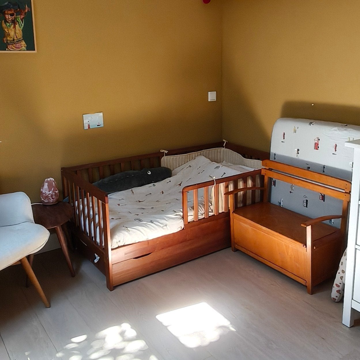 Houten peuterbed Petite Amelie met lade, Ophalen, 140 tot 160 cm, 70 tot 85 cm, Lattenbodem
