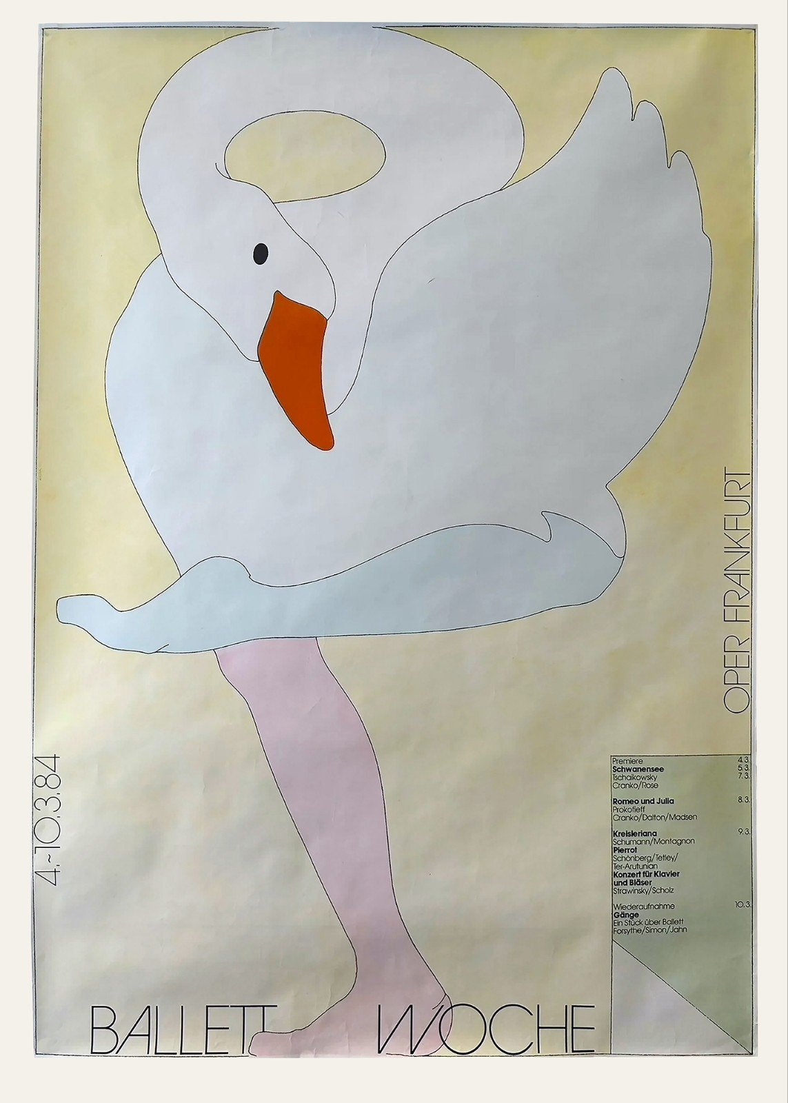 Vintage Ballet Week Poster - Zwaan met Danseresbenen, Ophalen of Verzenden, A1 t/m A3
