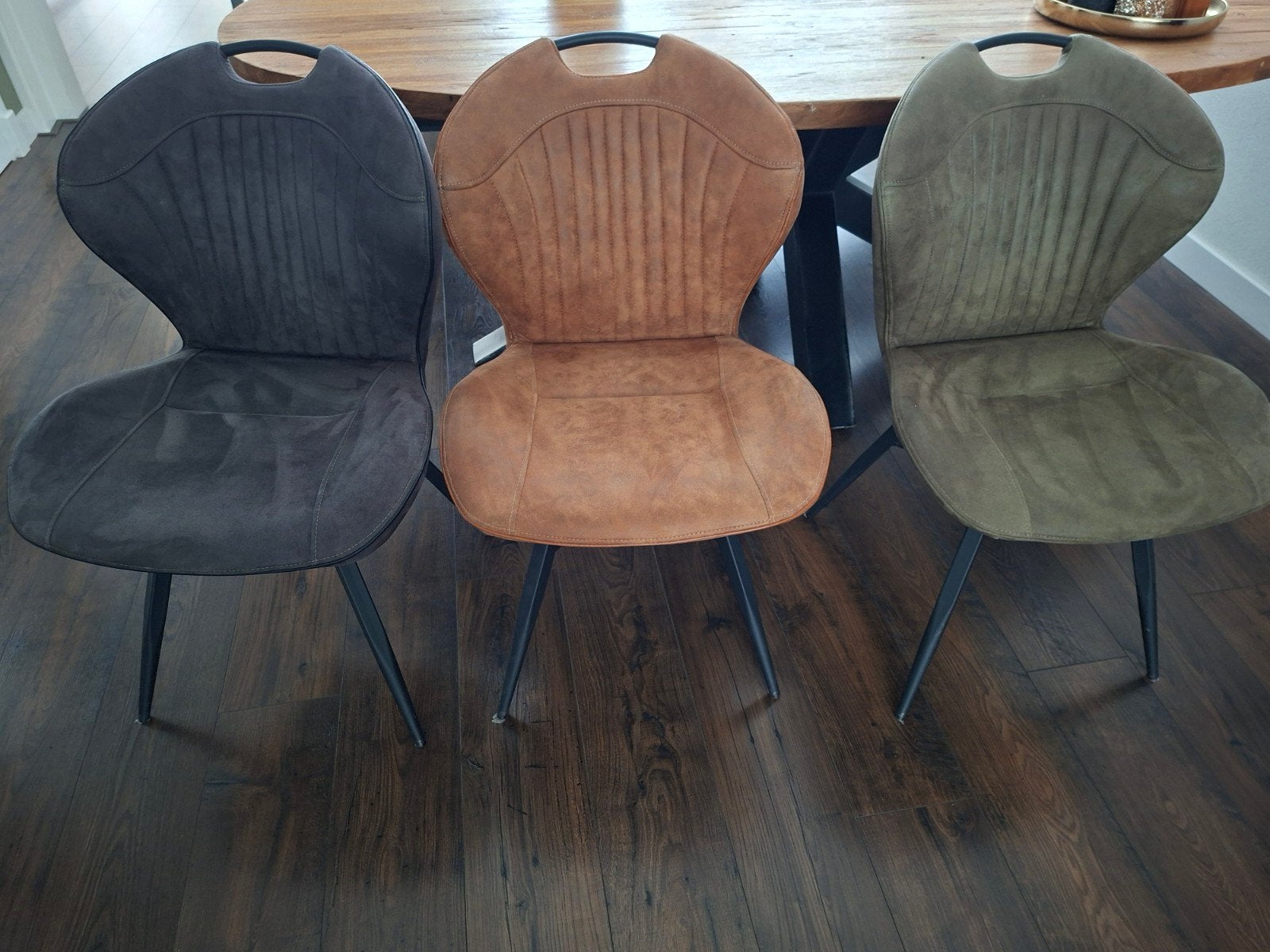 Set van 3 eetkamerstoelen in diverse kleuren, Huis en Inrichting, Ophalen, Gebruikt, Overige kleuren, Metaal