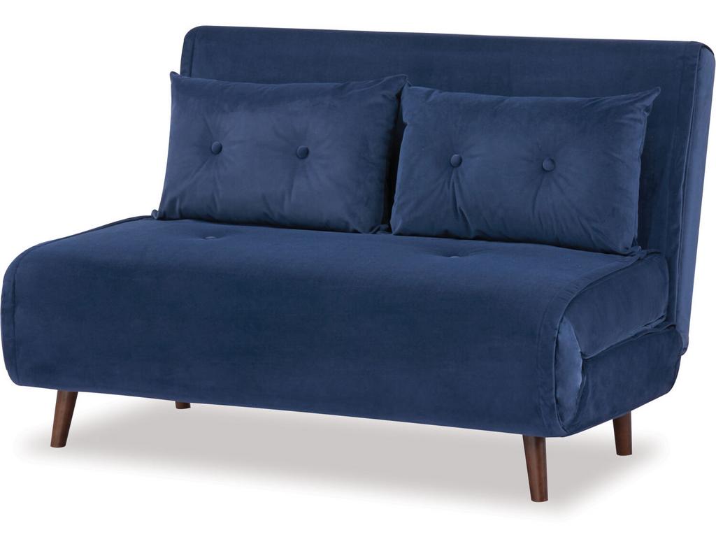 Haru slaapbank van MADE – blauw velours – compacte 2-zits, Huis en Inrichting, Slaapkamer | Slaapbanken, Ophalen, Zo goed als nieuw