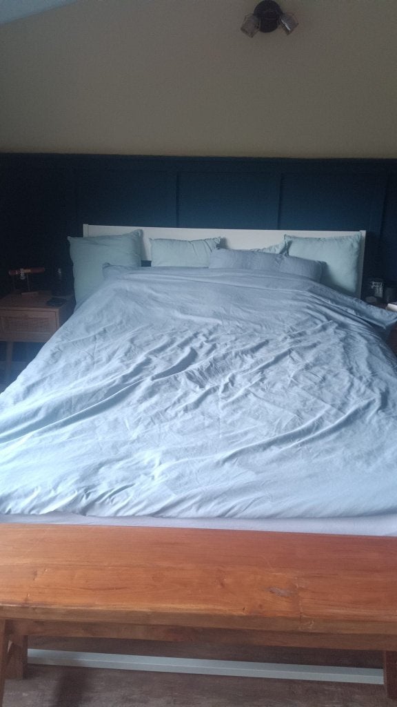 Ikea Trysil bedframe 160x200 met lattenbodems, Ophalen, Gebruikt, Wit, Tweepersoons