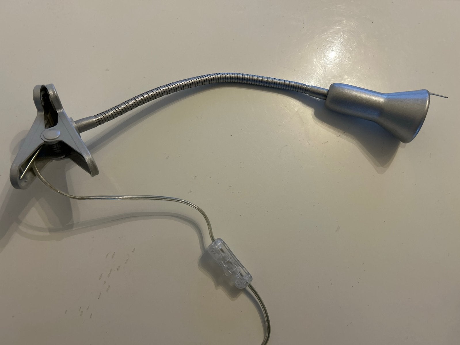 Flexibele klemlamp - 53 cm lang, kap 7 cm doorsnede, Grijs, Ophalen of Verzenden, Zo goed als nieuw, Metaal