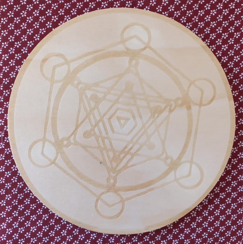 Houten bord: flower of life + Metatron cube, Hout, Beige, Overige stijlen, Ophalen of Verzenden